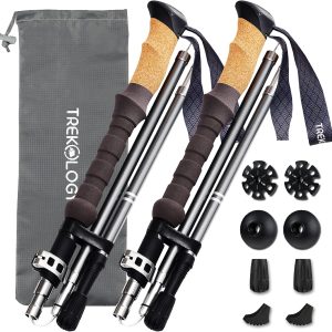 TREKOLOGY Trek-Z Cork Grip Trekking Poles – Lightweight Folding Hiking Poles, Adjustable Height, Compact Travel Design, Aircraft-Grade Aluminum Walking Sticks for Men & Women